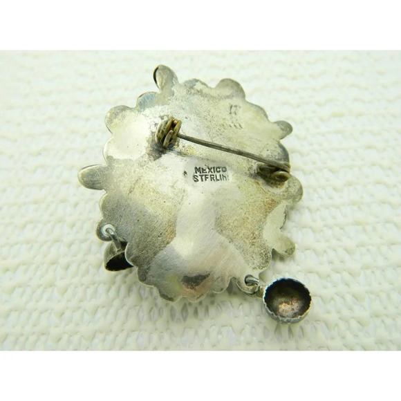 VTG MEXICAN STERLING Glass Purple Amethyst Carved Mask Dangle Pin Brooch - Picture 5 of 5